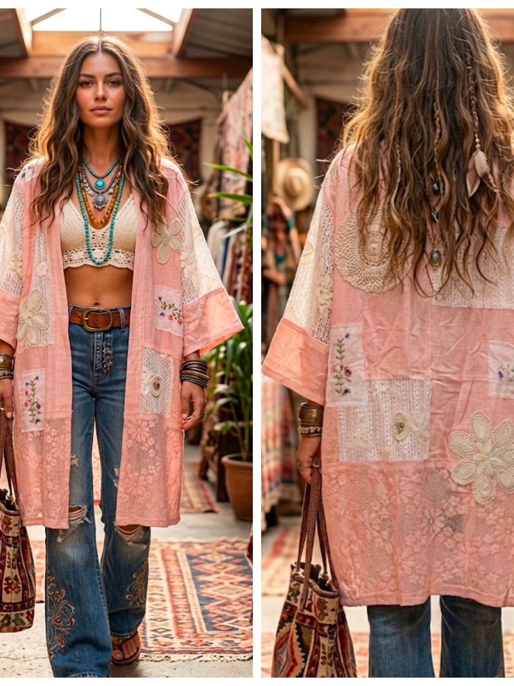 POL Pink & Cream Patchwork Kimono